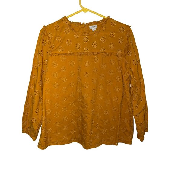 J.Crew Factory Mustard Yellow Embroidered Eyelet Cotton Blouse Size Medium - Picture 1 of 8